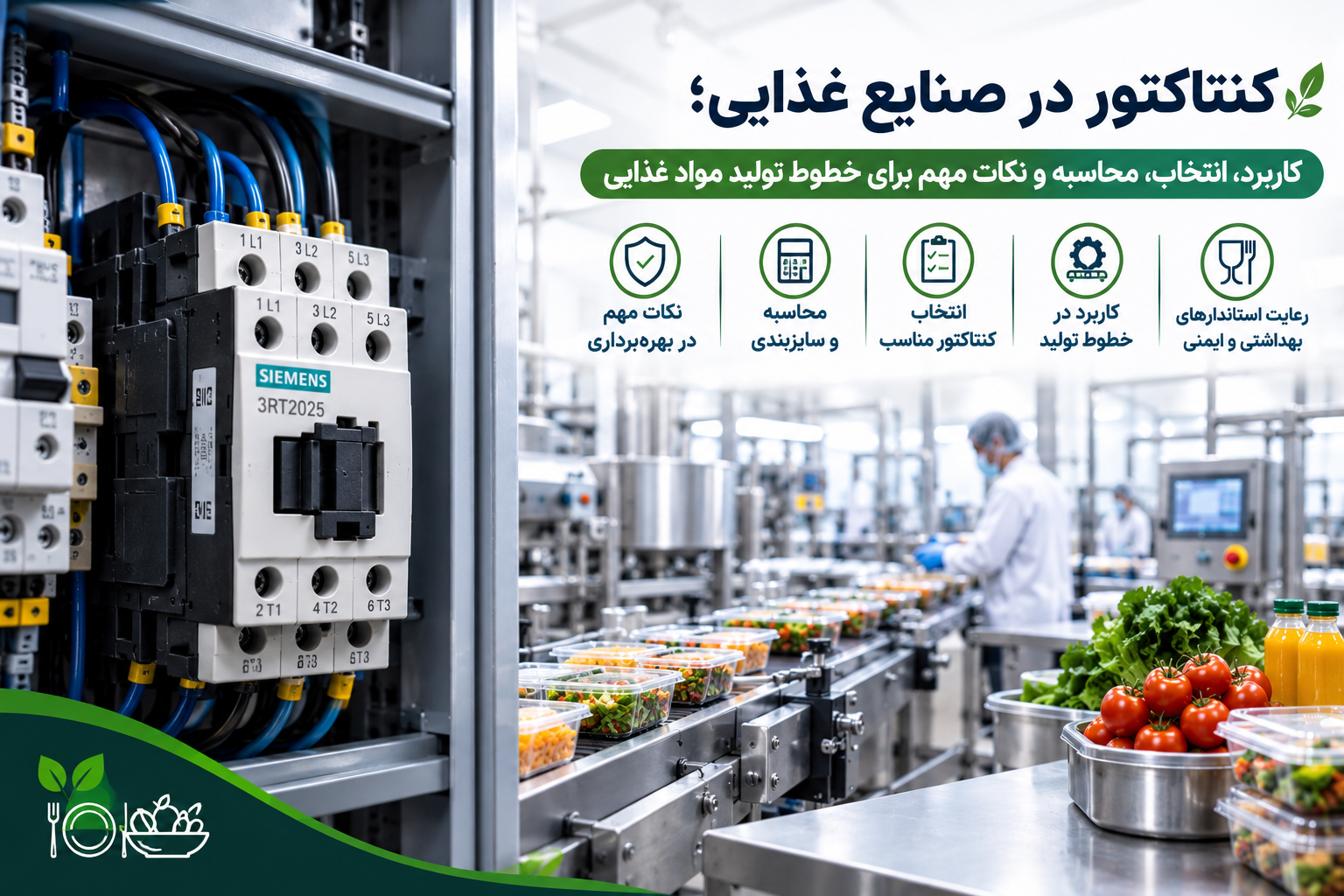 کنتاکتور در صنایع غذایی؛ کاربرد، انتخاب، محاسبه و نکات مهم برای خطوط تولید مواد غذایی