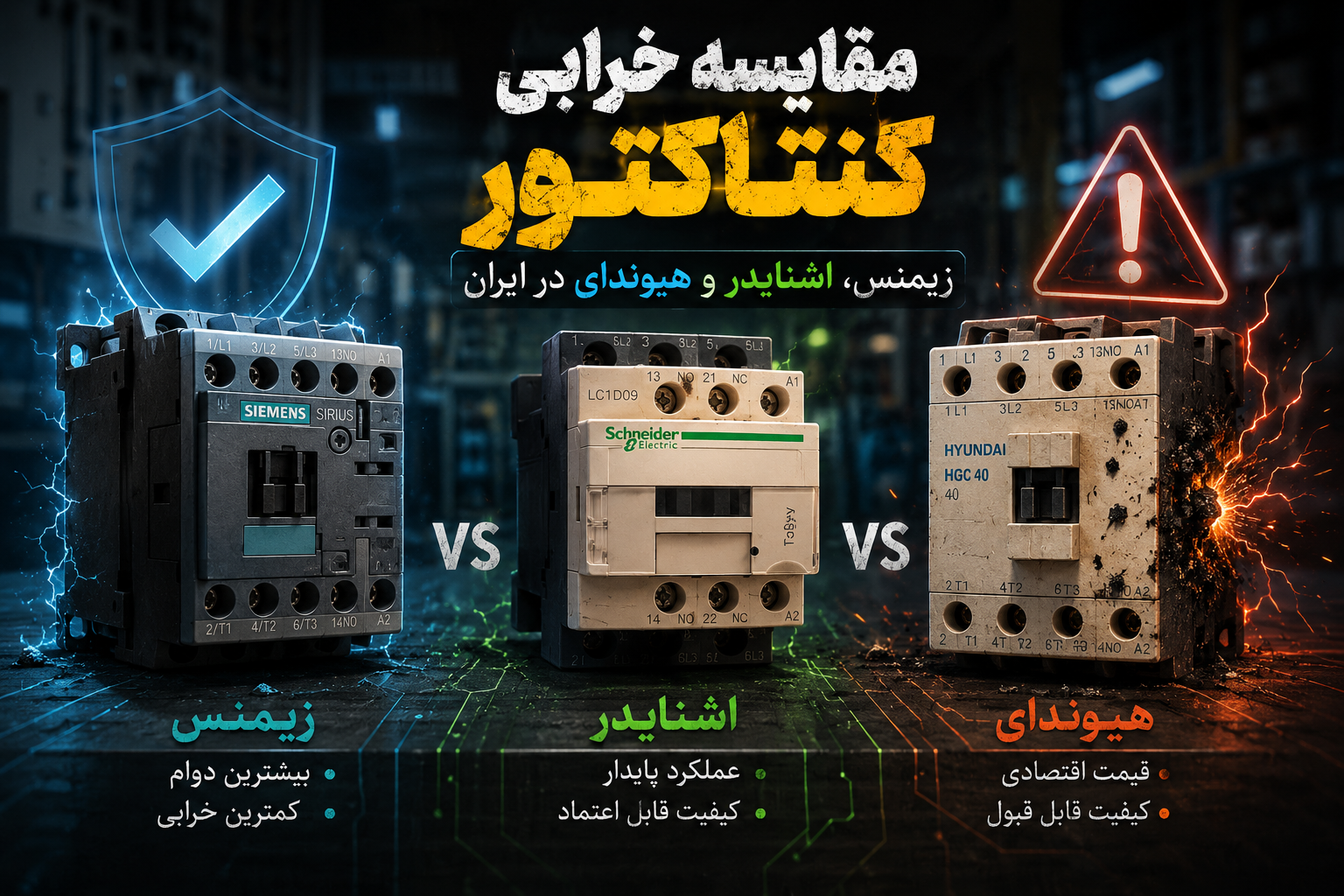 مقایسه خرابی کنتاکتور زیمنس، اشنایدر و هیوندای در ایران