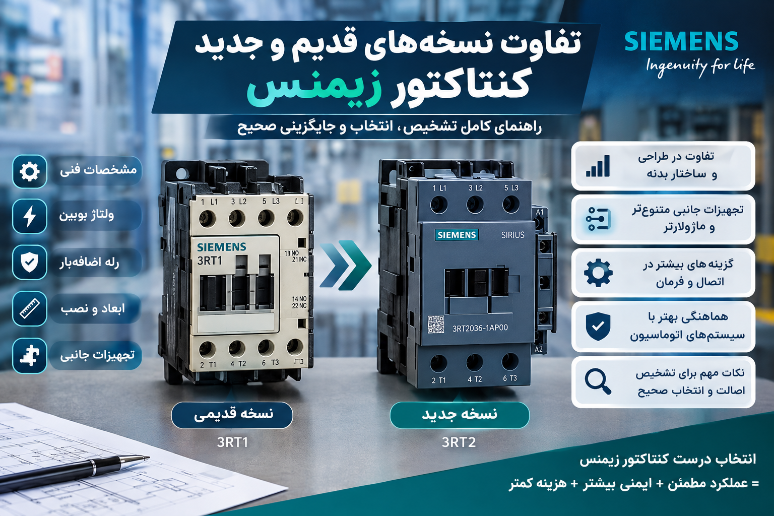 تفاوت نسخه‌های قدیم و جدید کنتاکتور زیمنس؛ راهنمای کامل تشخیص، مقایسه و انتخاب